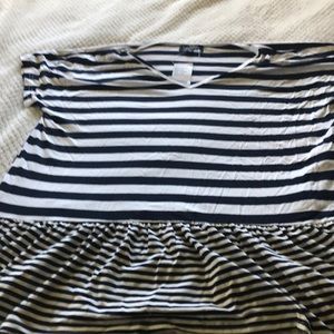 Navy/white shirt with ruffle bottom